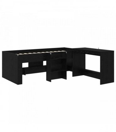 vidaXL Kids'High Bed Frame with Desk 2 pcs Black Oak Engineered Wood