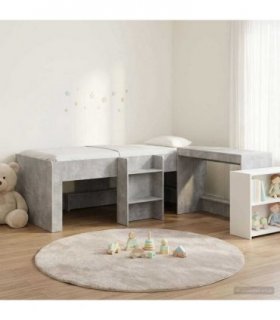 vidaXL Kids'High Bed Frame with Desk 2 pcs Concrete Grey