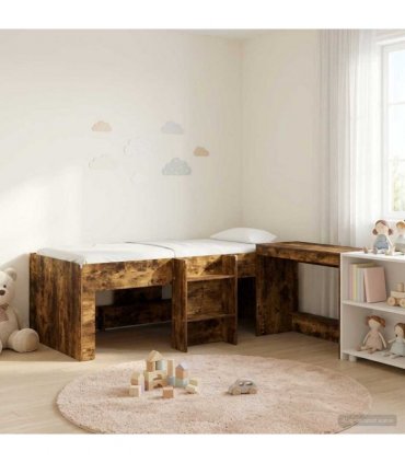 vidaXL Kids'High Bed Frame with Desk 2 pcs Smoked Oak Engineered Wood