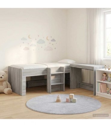 vidaXL Kids'High Bed Frame with Desk 2 pcs Grey Sonoma