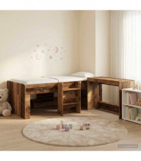 vidaXL Kids'High Bed Frame with Desk 2 pcs Old wood Engineered Wood