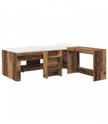 vidaXL Kids'High Bed Frame with Desk 2 pcs Old wood Engineered Wood