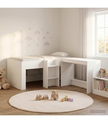 vidaXL Kids'High Bed Frame with Desk 2 pcs White Engineered Wood