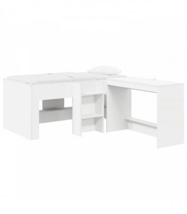 vidaXL Kids'High Bed Frame with Desk 2 pcs White Engineered Wood