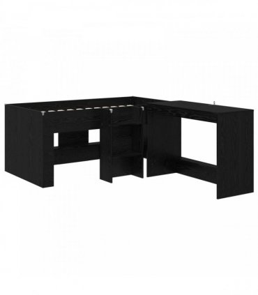 vidaXL Kids'High Bed Frame with Desk 2 pcs Black Oak Engineered Wood