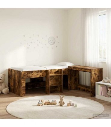 vidaXL Kids'High Bed Frame with Desk 2 pcs Smoked Oak Engineered Wood