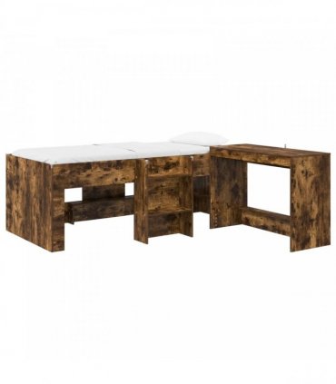 vidaXL Kids'High Bed Frame with Desk 2 pcs Smoked Oak Engineered Wood