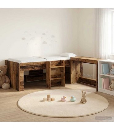 vidaXL Kids'High Bed Frame with Desk Old wood 90 x 190 cm