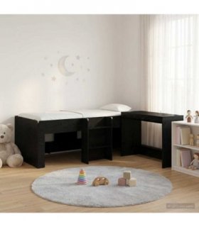 vidaXL Kids'High Bed Frame with Desk 2 pcs Black Oak Engineered Wood