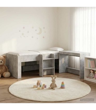 vidaXL Kids'High Bed Frame with Desk Concrete Grey 75 x 190 cm