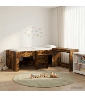 vidaXL Kids'High Bed Frame with Desk 2 pcs Smoked Oak Engineered Wood