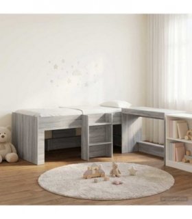 vidaXL Kids'High Bed Frame with Desk 2 pcs Grey Sonoma