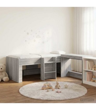 vidaXL Kids'High Bed Frame with Desk 2 pcs Grey Sonoma