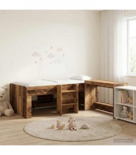 vidaXL Kids'High Bed Frame with Desk 2 pcs Old wood Engineered Wood