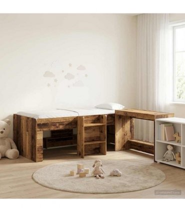 vidaXL Kids'High Bed Frame with Desk 2 pcs Old wood Engineered Wood