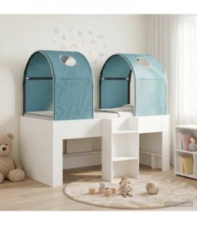 vidaXL Bed with Tunnel 3 pcs White and Light Blue Engineered Wood