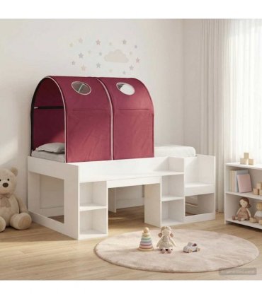 vidaXL Bed with Tunnel with Shelf 3 pcs White and Red Engineered Wood