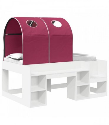 vidaXL Bed with Tunnel with Shelf 3 pcs White and Red Engineered Wood