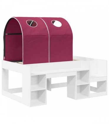 vidaXL Bed with Tunnel with Shelf 3 pcs White and Red Engineered Wood