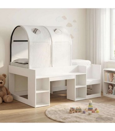 vidaXL Bed with Tunnel with Shelf 3 pcs White Engineered Wood