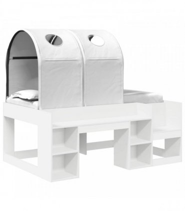 vidaXL Bed with Tunnel with Shelf 3 pcs White Engineered Wood