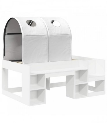 vidaXL Bed with Tunnel with Shelf 3 pcs White Engineered Wood