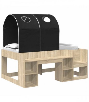 vidaXL Bed with Tunnel 3 pcs Sonoma Oak and Black Engineered Wood