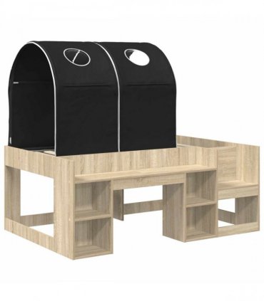 vidaXL Bed with Tunnel 3 pcs Sonoma Oak and Black Engineered Wood