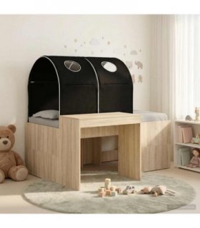 vidaXL Bed with Tunnel 3 pcs Sonoma Oak and Black Engineered Wood