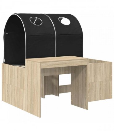 vidaXL Bed with Tunnel 3 pcs Sonoma Oak and Black Engineered Wood