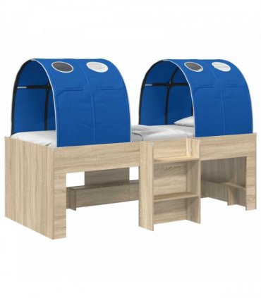 vidaXL Kids'High Bed Frame with Tunnel 3 pcs Sonoma Oak and Blue
