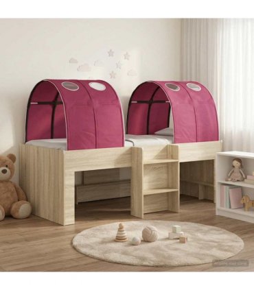 vidaXL Kids'High Bed Frame with Tunnel 3 pcs Sonoma Oak and Red