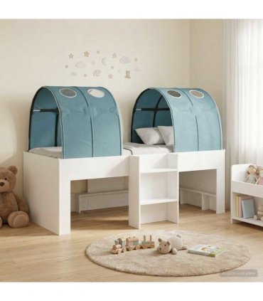 vidaXL Bed with Tunnel 3 pcs White and Light Blue Engineered Wood