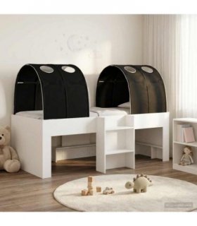 vidaXL Bed with Tunnel 3 pcs White and Black Engineered Wood