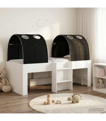 vidaXL Bed with Tunnel 3 pcs White and Black Engineered Wood