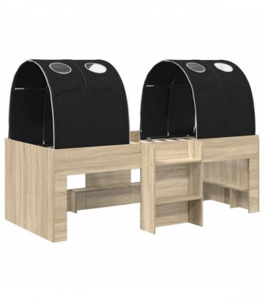 vidaXL Bed with Tunnel 3 pcs Sonoma Oak and Black 98.5 x 200 cm