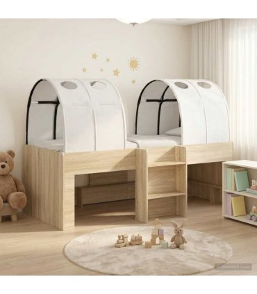 vidaXL Bed with Tunnel 3 pcs Sonoma Oak and White 98.5 x 200 cm