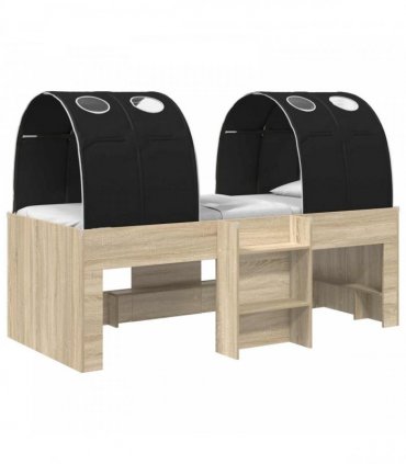 vidaXL Bed with Tunnel 3 pcs Sonoma Oak and Black Engineered Wood