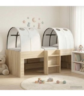 vidaXL Bed with Tunnel 3 pcs Sonoma Oak and White Engineered Wood