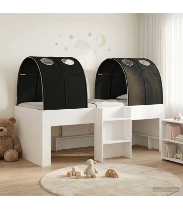 vidaXL Bed with Tunnel 3 pcs White and Black Engineered Wood