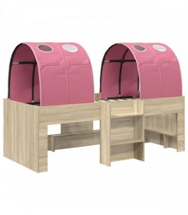 vidaXL Bed with Tunnel 4 pcs Sonoma and Pink Engineered Wood