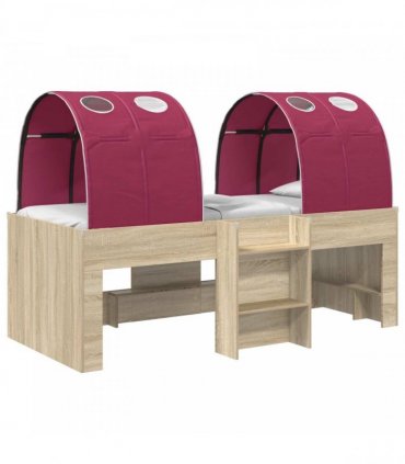 vidaXL Bed with Tunnel 3 pcs Sonoma and Red Engineered Wood
