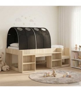 vidaXL Bed with Tunnel 3 pcs Sonoma Oak and Black Engineered Wood