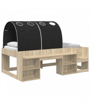 vidaXL Bed with Tunnel 3 pcs Sonoma Oak and Black Engineered Wood