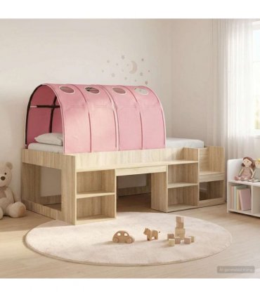 vidaXL Kids'High Bed Frame with Storage 3 pcs Sonoma Oak and Pink