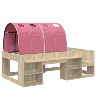 vidaXL Kids'High Bed Frame with Storage 3 pcs Sonoma Oak and Pink