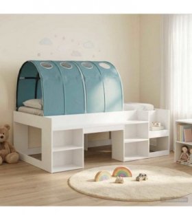vidaXL Bed Frame with Tunnel with Shelf 3 pcs White and Light Blue