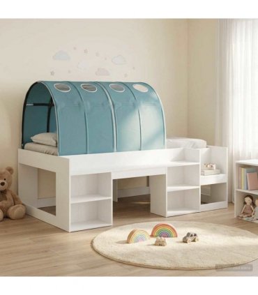vidaXL Bed Frame with Tunnel with Shelf 3 pcs White and Light Blue