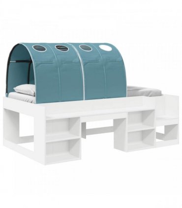 vidaXL Bed Frame with Tunnel with Shelf 3 pcs White and Light Blue