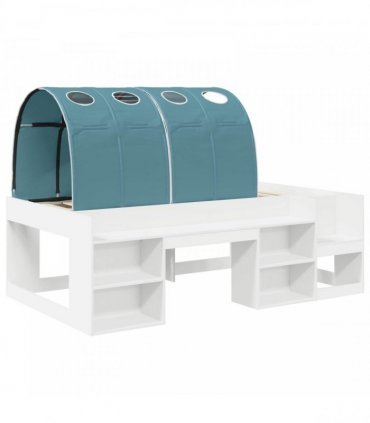 vidaXL Bed Frame with Tunnel with Shelf 3 pcs White and Light Blue